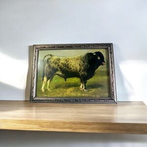Vintage gold metal frame 5x7 bull cow antique art